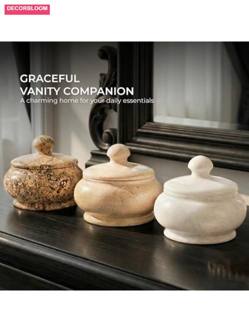 Natural Marble Jar with Lid - 3 Inch Polished Decorative Salt Spice Cellar - Picture 6 of 6
